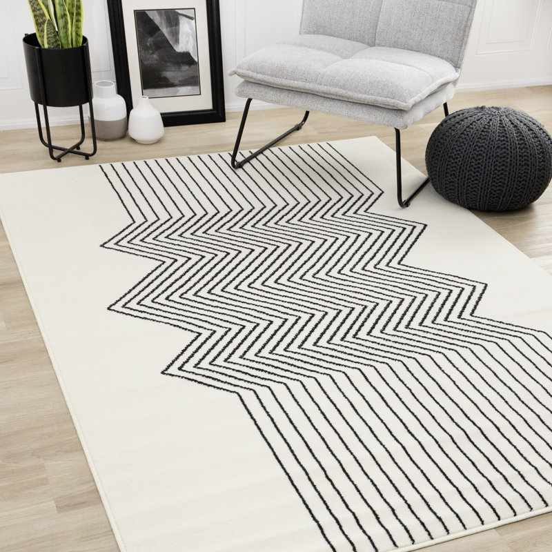 Tapis crème / noir Fresno, Rectangle 5 pi 3 po x 7 pi 5 po