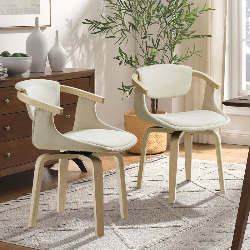 Wathen Fabric Upholstered Swivel Dining Arm Chair, Cream Linen