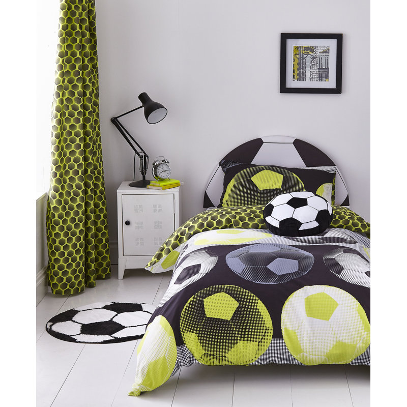 Neon Football Easy Care Eyelet Curtains, Yellow