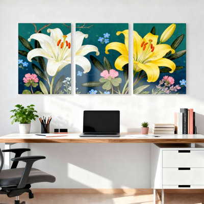 «Lily and Wildflower», reproduction d'art sur toile tendue, peinture florale rétro (ensemble de 3)