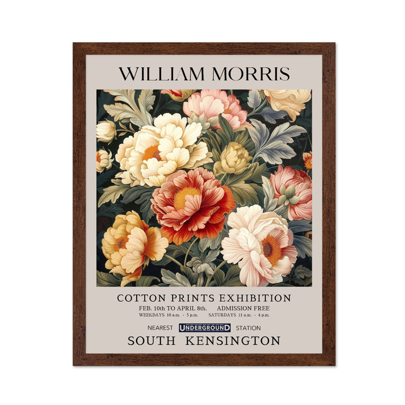 William Morris - Peony No2, Poster, Brown Framed, 11"H x 14"W