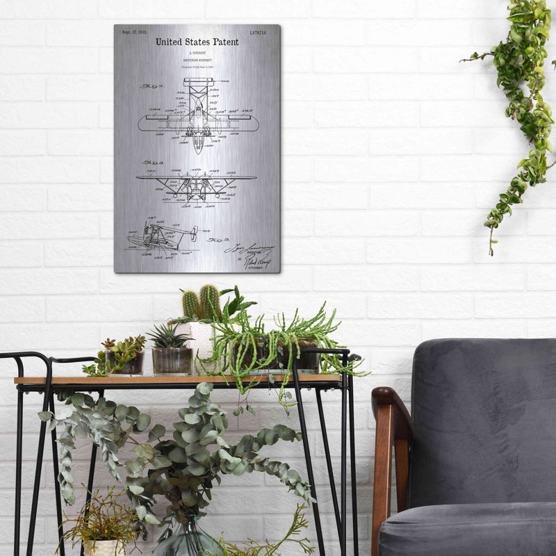 «Amphibian Avions Blueprint Brevet White» par Patents, H 16 po x l 12 po
