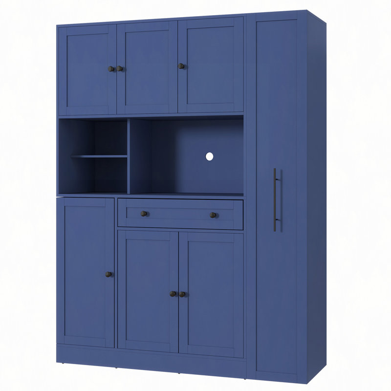 Buffet autoportant traditionnel 52,8 x 17,7 x 70 po avec huche, grande armoire de rangement pour garde-manger avec armoire latérale coulissante, tablettes de porte et tiroir