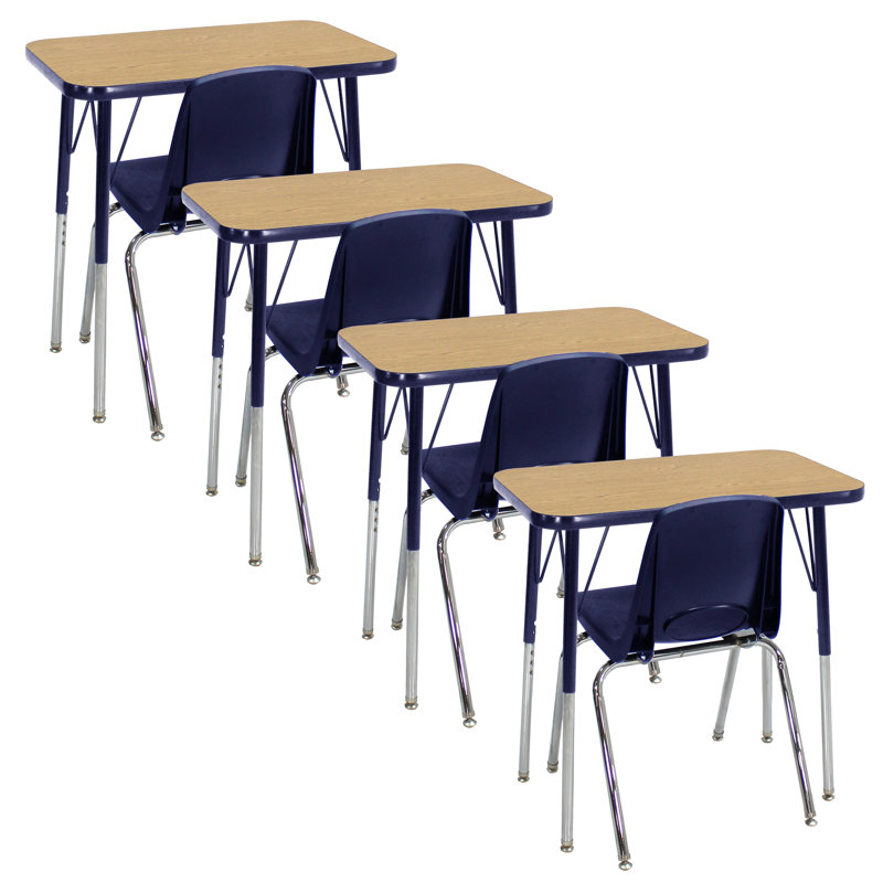 Ensemble de table et chaises rectangulaires à hauteur réglable T-Mould, Navy, Pasadena Oak