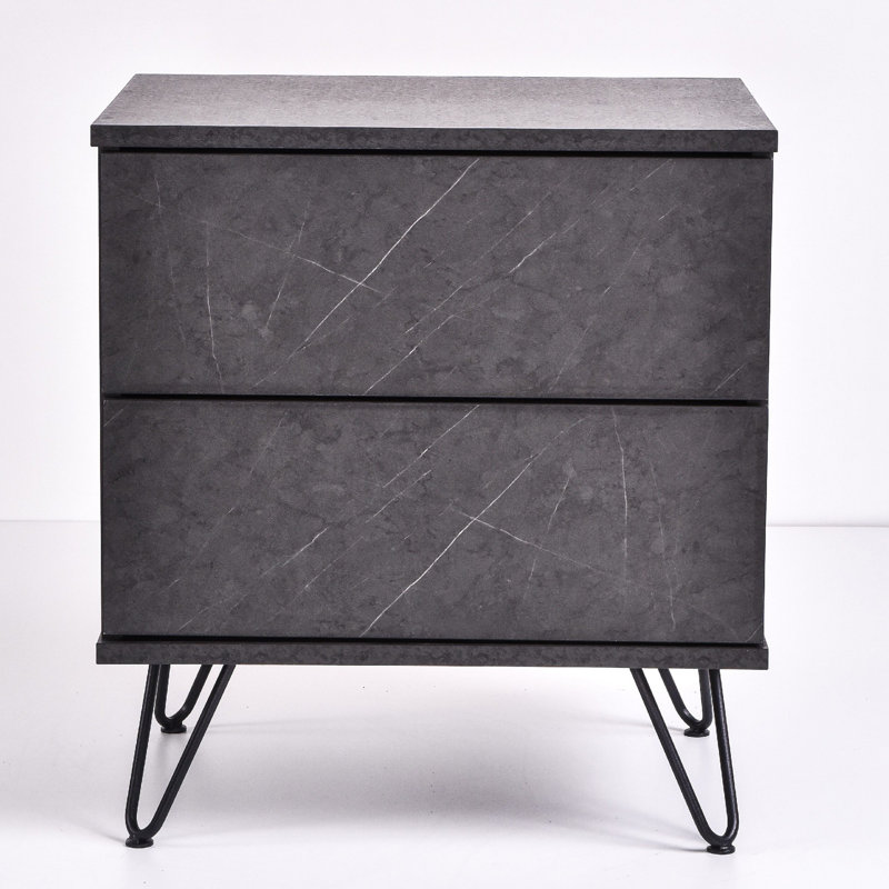 Bludovice 50 cm W Bedside Table, Black/Grey Stone