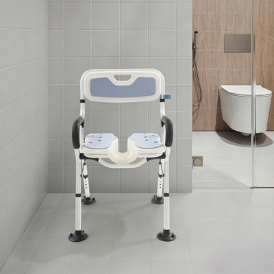 U-Shape Foldable Shower Chair 330lbs Load Heavy Duty Shower Bench Height Adjustable Bath Seat for Elderly Disabled Pregnant Users