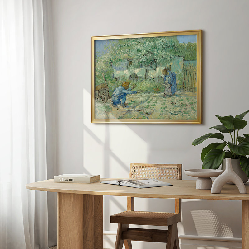 Premiers pas, d'après Millet-Vincent van Gogh - Toile tendue avec châssis, 1890, 22,5 x 30,5, Toile avec cadre, Doré
