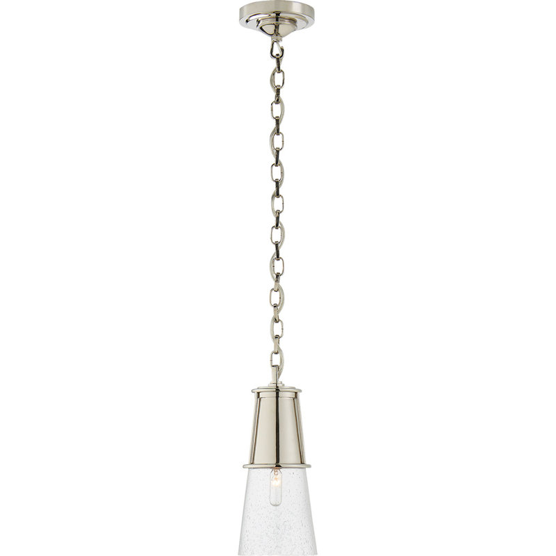 Thomas O'Brien Robinson Small Pendant, 11.25" H x 4.75" W x 4.75" D, Seeded, Polished Nickel