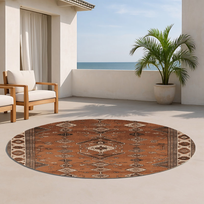 Tapis d'intérieur et d'extérieur brun Persian, Rond 5 pi