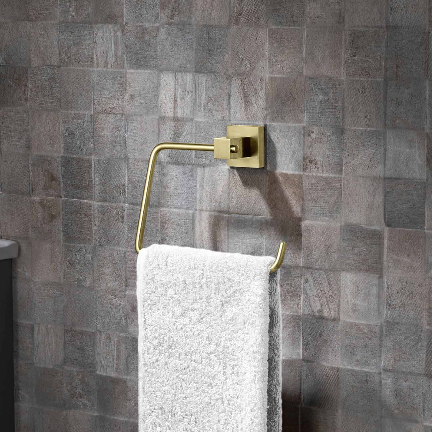 Cube Towel Ring, Brushed Gold