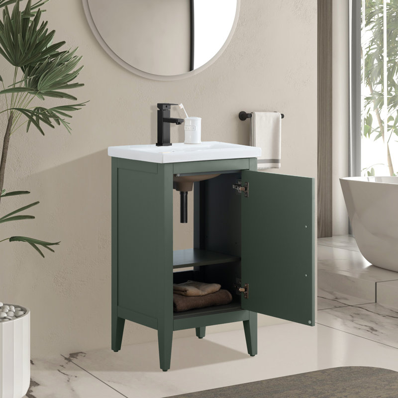 Ensemble de meuble-lavabo simple 20 po avec plateau en céramique Chambery, Vert rétro, Noir mat