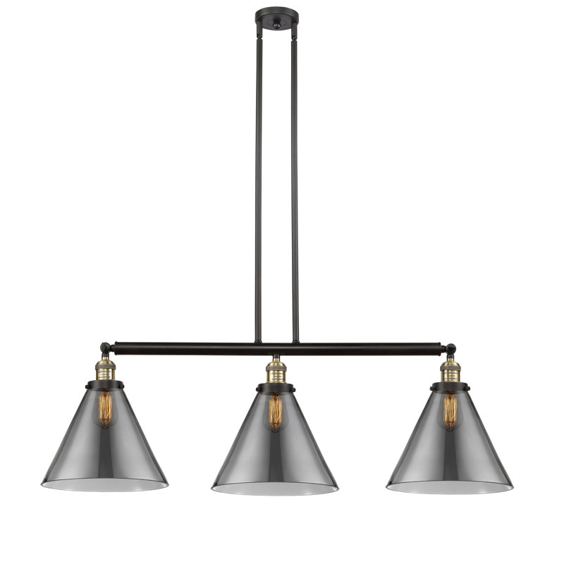 Luminaire suspendu linéaire à 3 lumières pour îlot de cuisine Lemmon, Plaqué couleur fumée, DEL, Laiton antique noir