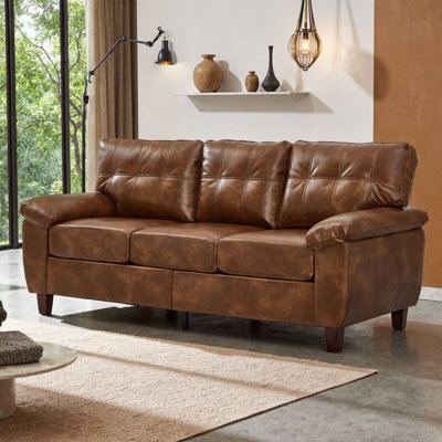 Modern Storage Sofa - Faux Leather 3-Seater, Wide Cushioned Armrests, 79" Long