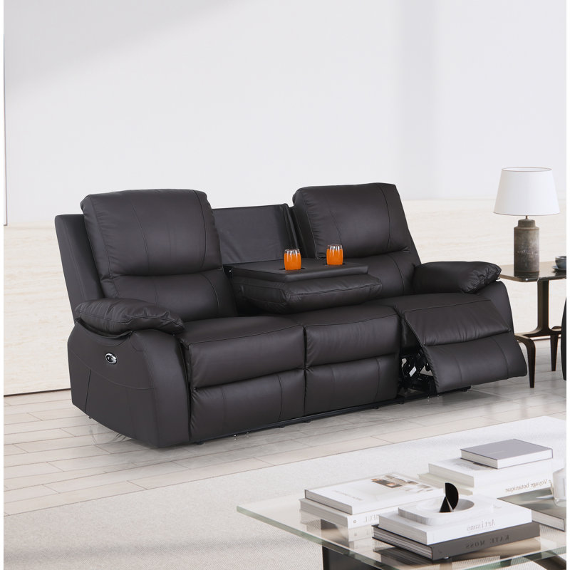 Devyne 79'' Leather Power Reclining Sofa, Brown Genuine Leather