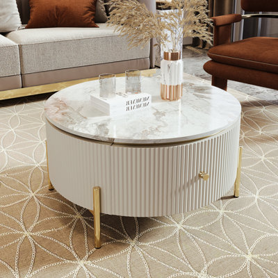 Table basse ronde avec 2 grands tiroirs de rangement