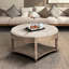 Rond - Pieds en bois massif, revêtement en lin, rangement pour le salon classique avec tablette et revêtement, décoration intérieure-163718856-163718871