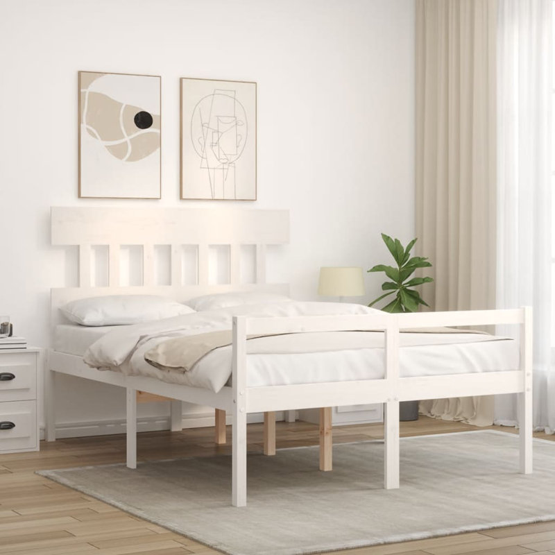 Bed Frame with Headboard, White, European Double (140 x 200 cm)