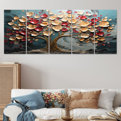 Ensemble de 5 fleurs rouges et dorées «Garden Garden Beauty III - Flowers»