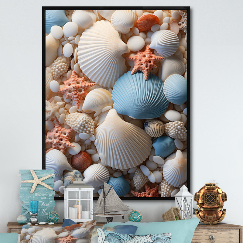 Décoration de plage photo coquillage II - décor mural animal côtier, H 32 po x l 24 po x P 1 po, Cadre flottant noir