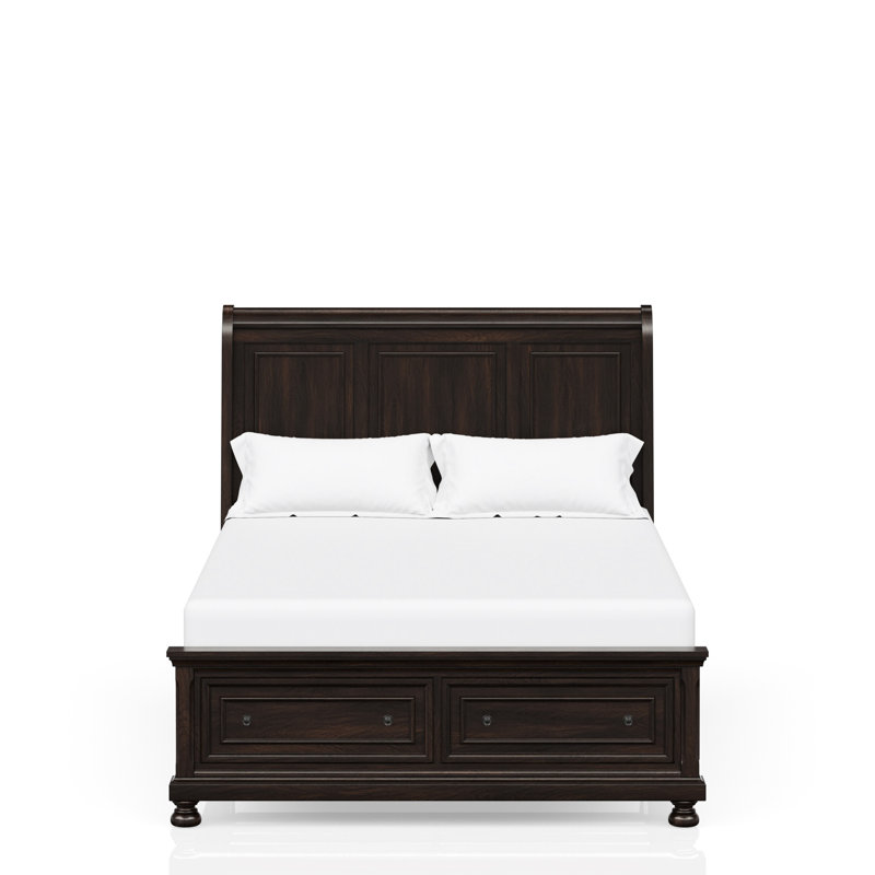 Grand lit avec rangement en cerisier foncé, deux tiroirs, lit en bois massif et lit cerise