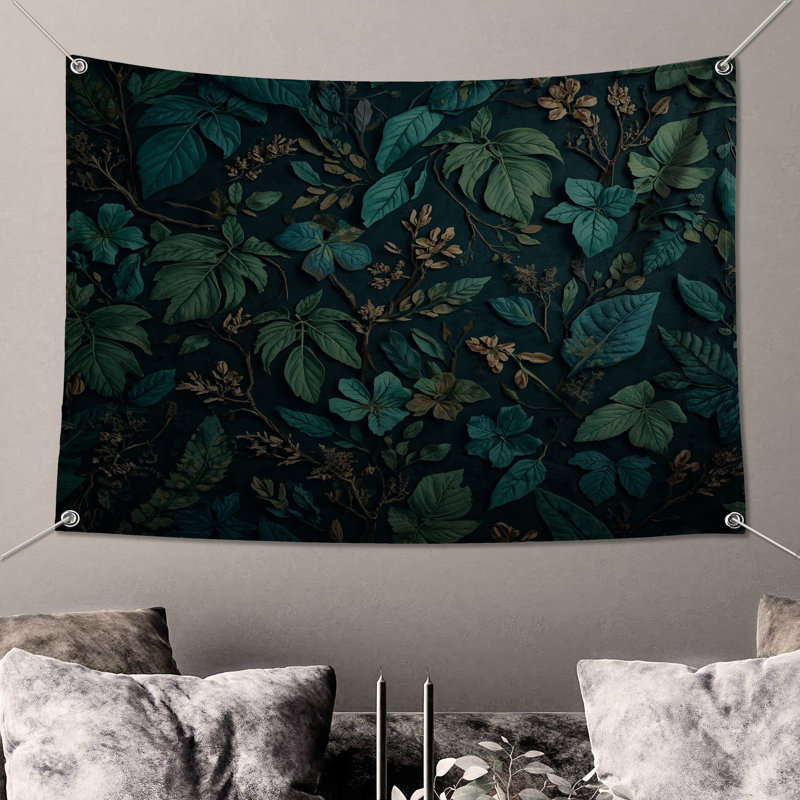 Tapisserie murale verte à feuilles vertes - décoration murale feuillage, H 50 po x l 60 po avec 4 œillets