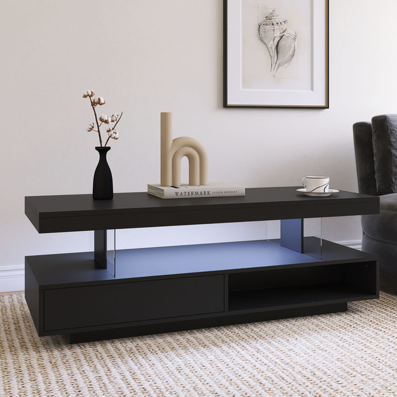 Table basse 55,31 pouces avec lumières DEL U-Can, Noir