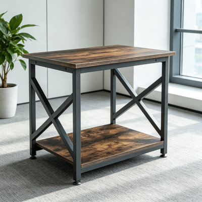 Grand support d'imprimante, table d'imprimante carrée 23,6 x 23,6 x 22,6 po avec tablette de rangement, chariot d'imprimante à roulettes à 2 niveaux avec roues industrielles pour bureau à domicile, brun rustique