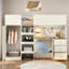 Lit mezzanine avec garde-robe intégré, bureau, tablettes de rangement et tiroirs-616284962