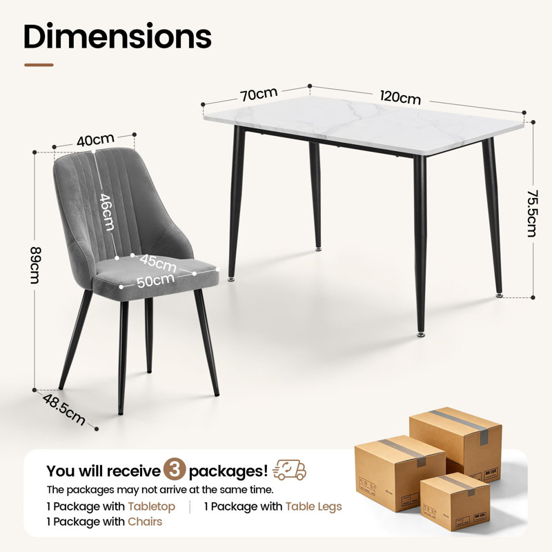 Dining Set, White, 4, Grey