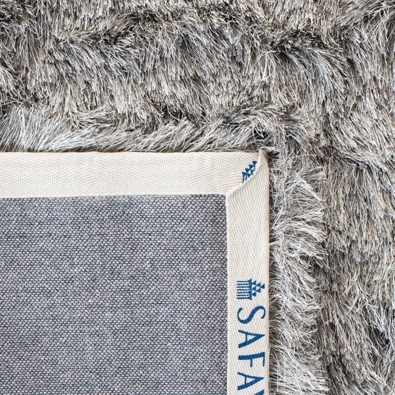Tapis performance à poil long touffeté à la main de couleur unie Cimah, Carré 9 pi