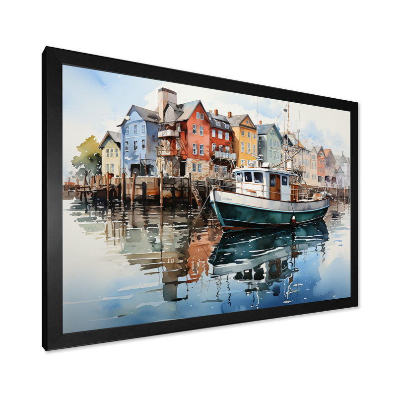 Port Port Reflections XVII sur toile, H 16 po x l 32 po x P 1 po, Cadre photo noir