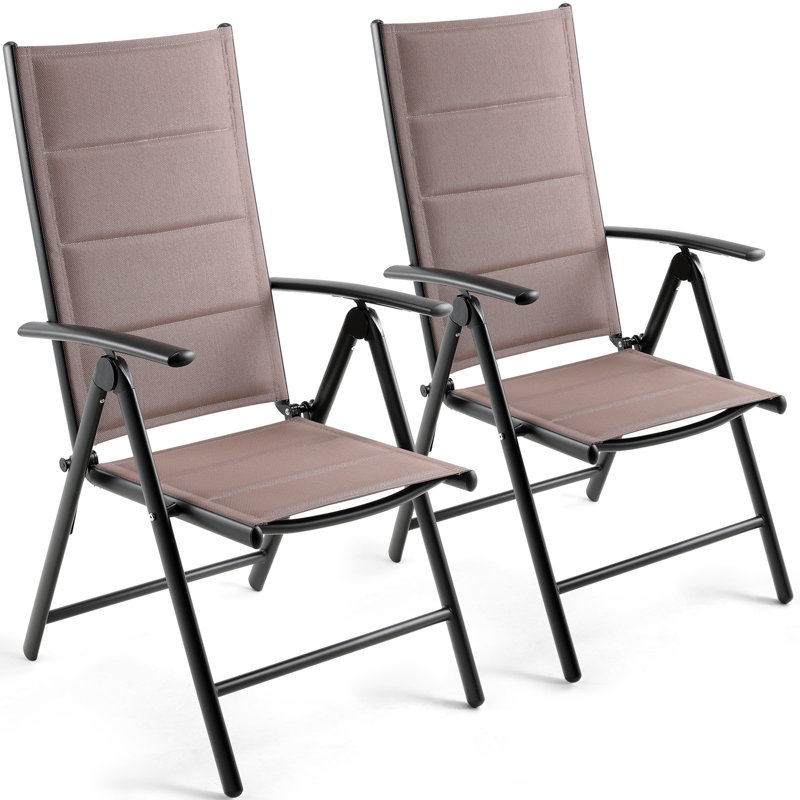 Ensemble de chaises pliantes d'extérieur Pirecart (paquet de 2), chaises de patio avec tissu en textilène rembourré de mousse et structure en aluminium léger, dossier réglable à 7 positions