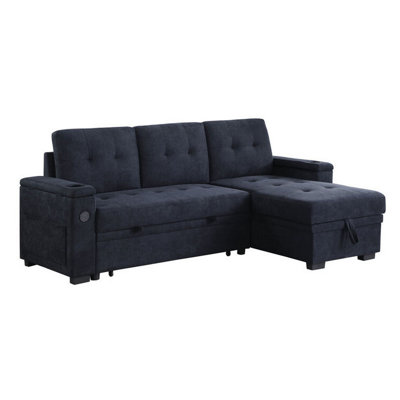 Lna 84 Inch Sectional Sofa, Pull Out Bed, Storage Chaise, USB