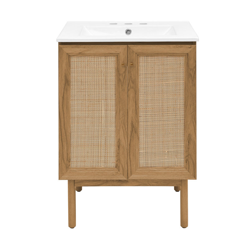 Classe 24" Freestanding Bathroom Vanity in Golden Oak with 3-Hole Centerset Sink Top, White