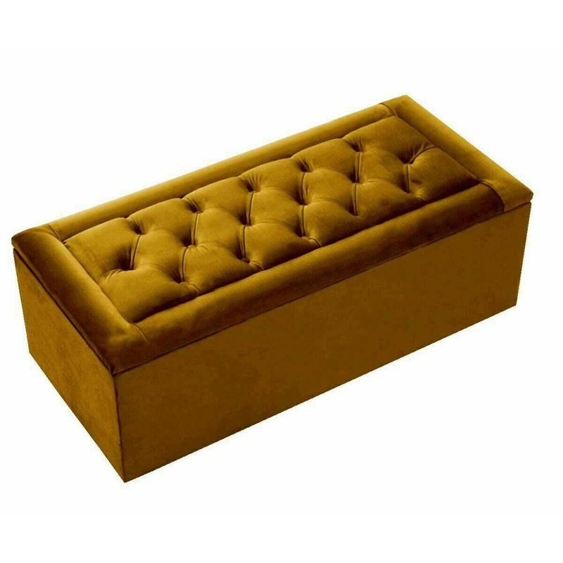 Pataskala 102cm Wide Velvet Tufted Rectangle Solid Colour Ottoman with Storage, Mustard