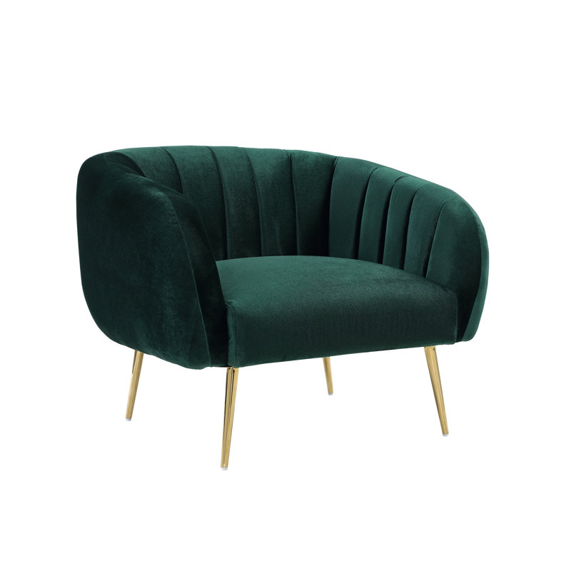 Hilda Velvet Accent Chair, Gold, Green Velvet