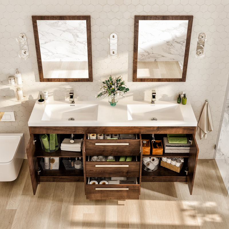 Wauconda 59" Double Bathroom Vanity Set, Rosewood