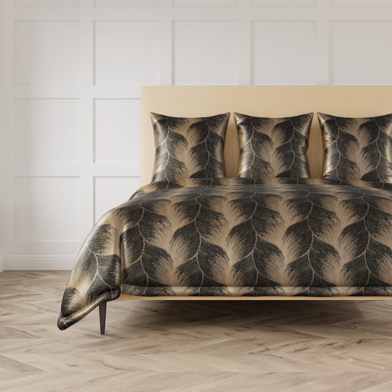 The Met X Ann Gish Fan Linen Duvet Cover, Umber/Gold, Queen Duvet Cover