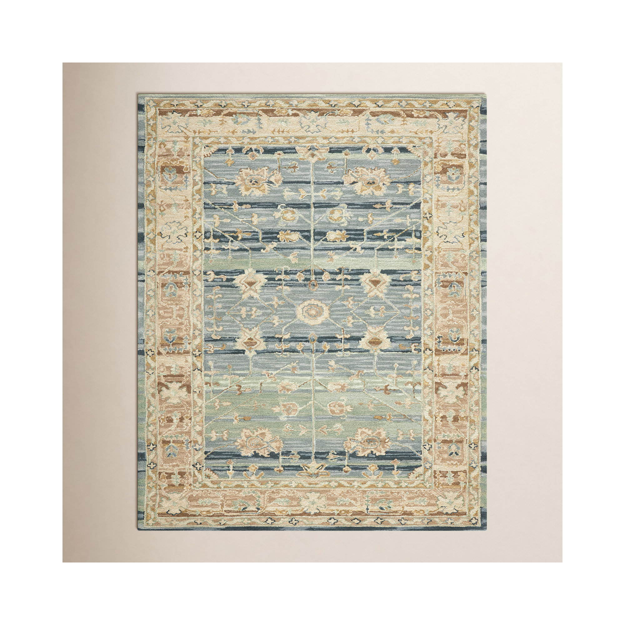 Corla Handmade Wool Blue/Gold Rug, Rectangle 8' x 10'