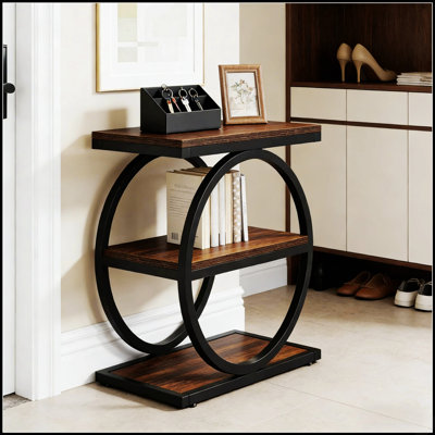 3-Tier Sofa Side Table with Spacious Shelves, Modern End Table for Efficient Storage and Stylish Living.