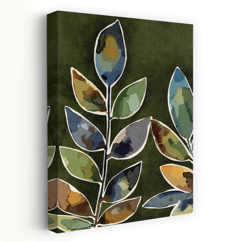 Emeraude floral 2 abstrait contemporain, plante naturelle, art mural, 18" H x 12" W