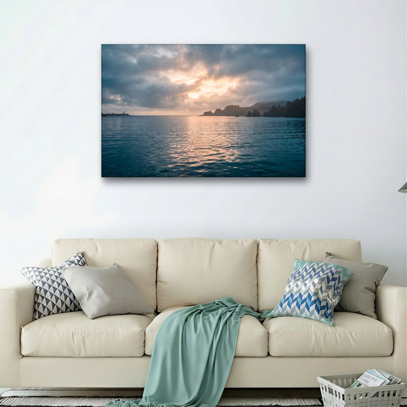 Ensemble de 1 tableau sur toile représentant un coucher de soleil sur la mer, 16"H x 24"W, Wrapped Canvas