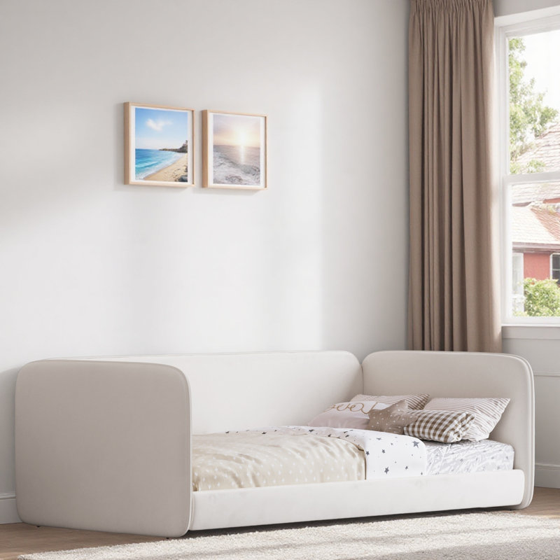 Lit de jour moderne avec protection latérale, Beige