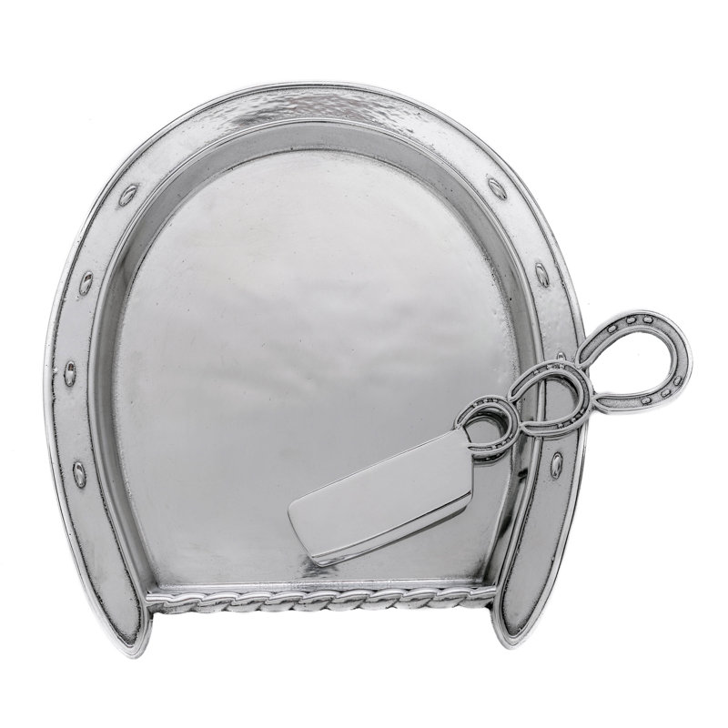 Polished Aluminum Horseshoe Serving Platter with Knife