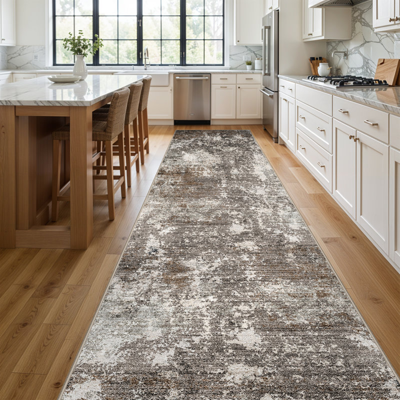Long Hallway Rug – Non-Slip Washable Kitchen Floor Rug with Rubber Backing, Modern Low Pile Thin Wide Carpet for Bedroom, Entryway Indoor