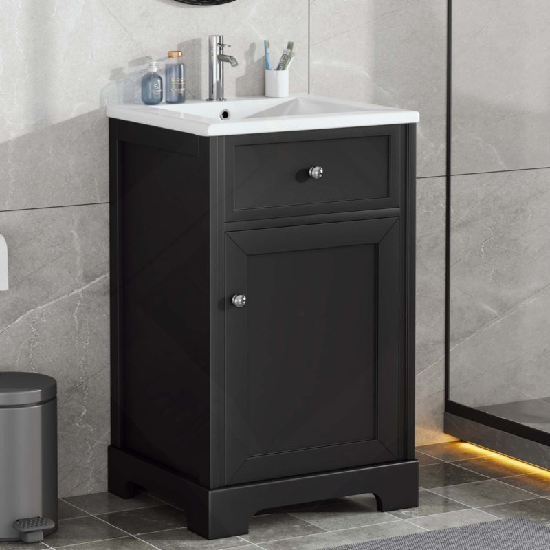 Meuble-lavabo de salle de bain avec lavabo, armoire de salle de bain avec porte à fermeture douce, support de rangement et tablette réglable