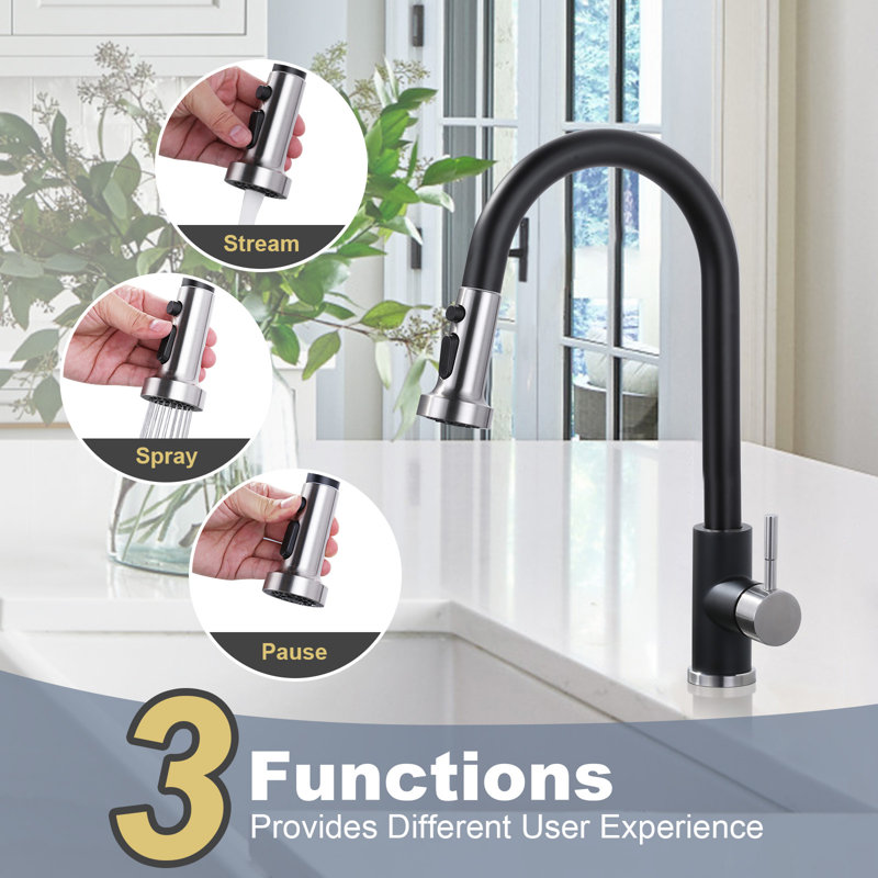 Brushed Nickel and Matte Black Pull Down Kitchen Faucet