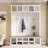 Farmhouse Wooden Hall Tree with Wide Storage Bench, Entryway Shoe Cabinet with 13 Compartments and 6 Hooks, White-532877078