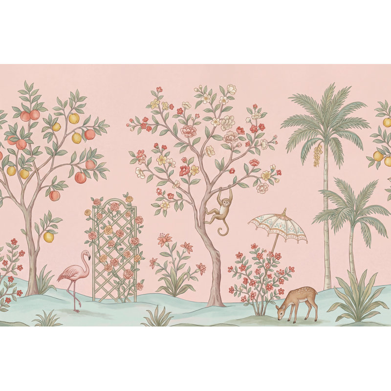 Papier peint rétro, jungle tropicale, 160 po x 108 po, Peler et coller