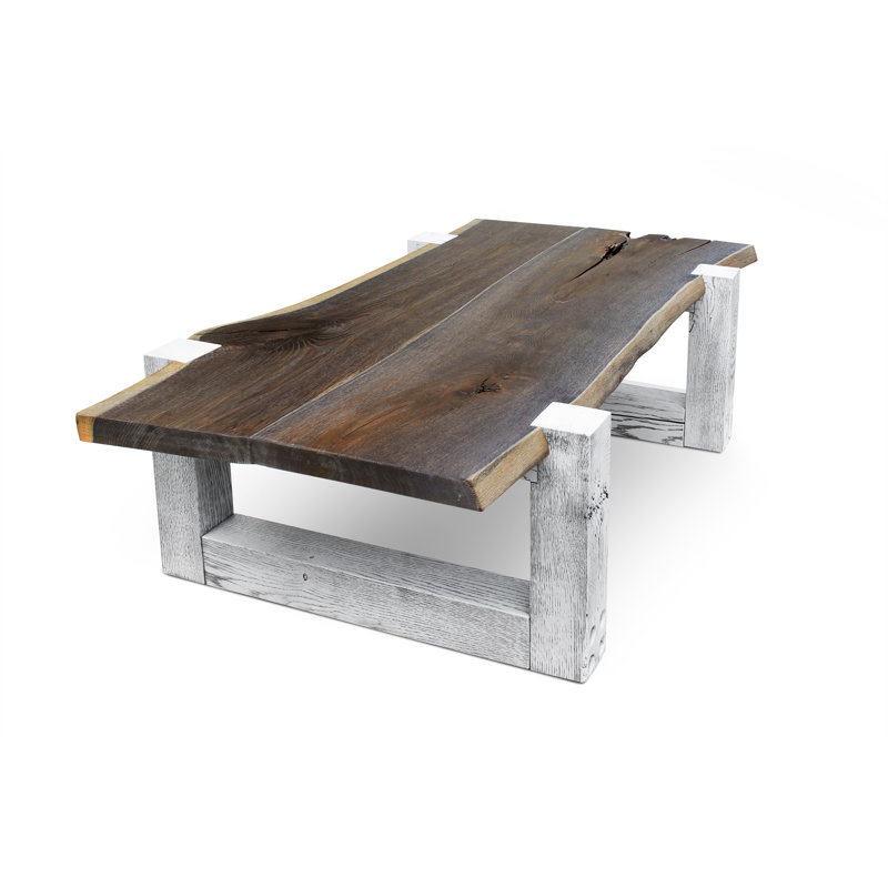 Solid Wood Sled Coffee Table, White, Dark Brown Wood